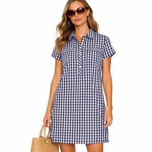 Vineyard Vines Navy and White Gingham Mini Dress